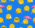 Seamless pattern of cartoon sun mascot in different pose Royalty Free Stock Photo