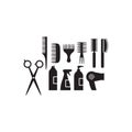 Hairdressing equipment black silhouette vector icon set.