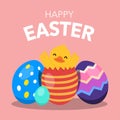 Happy Easter Day With Duck and Eggs for background presentation or icon templates