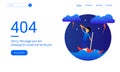 404 Error Web Pages Design With boy and umbrella lost in the ocean Blue