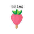 Hello summer. Kawaii Stawberry ice-cream hand drawn illustration. Royalty Free Stock Photo