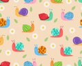 Seamless pattern of cute snail with flower and leaf background Royalty Free Stock Photo