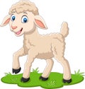 Cartoon happy lamb on the grass