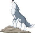 Cartoon wolf howling on the rock Royalty Free Stock Photo