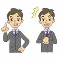 A cartoon of a young businessman making a presentation.