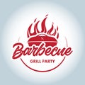 Barbecue fire logo. BBQ logotype, party design, invitation, ad design. BBQ template menu design. Barbecue Food flyer.