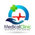 Globe world Medical health heart beat family care clinic people healthy life care logo design icon on white background Royalty Free Stock Photo