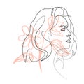 Continuous line, drawing of set faces and hairstyle, fashion concept, woman beauty minimalist, vector illustration for t-shirt, sl