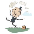 Cheerful clerk runs away. Vector illustration