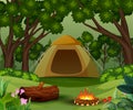 Tents with bonfire on forest background Royalty Free Stock Photo