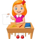 Cartoon little girl holding paper with A plus grade Royalty Free Stock Photo