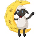 Cartoon cute sheep sitting on the moon