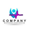 Globe world Medical health heart beat family care clinic people healthy life care logo design icon on white background Royalty Free Stock Photo