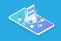 Search engine optimization strategy concept. Isometric 3D futuristic digital enter keyword to SEO technology. Modern Financial and