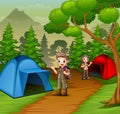 Young scout in the camping zone scene