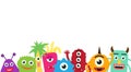 Happy cute cartoon monsters gangs on white background