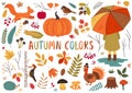 Set of isolated autumn colorful elements