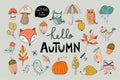 Hand drawn stickers collection with autumnal design