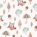 Childish seamless pattern with autumnal design and hand drawn elements