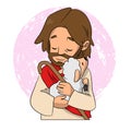 A lovely vector cartoon of Jesus holding a sheep to his chest with love.