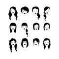 Female haircut silhouette black vector set.