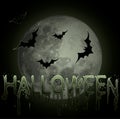 Happy halloween wallpaper with moon and black bats, vector