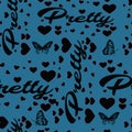 Trendy fashion pretty text with hearts design pattern
