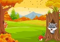 Cartoon squirrel with raccoon in the autumn forest Royalty Free Stock Photo