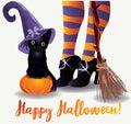 Happy Halloween wallpaper. Witch and black cat