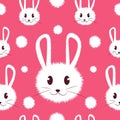 White and cute furry bunny seamless pattern for kids. Kawaii rabbit on a girly baby background for prints, clothes and textures
