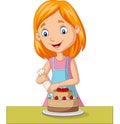 Cartoon girl decorating a cake