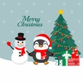 Merry Christmas card. Cute Penguin wearing Santa Claus hat Royalty Free Stock Photo