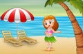 A beautiful hawaiian girl hula dancing at seaside Royalty Free Stock Photo
