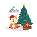 Merry Christmas and Happy New Year card. Cute fox cartoon. Royalty Free Stock Photo