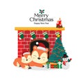 Merry Christmas and Happy New Year card. Cute fox cartoon. Royalty Free Stock Photo