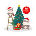 Merry Christmas and Happy New Year card. Cute Hippo in santa hat cartoon. Royalty Free Stock Photo