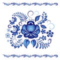 Gzhel, Russian traditional painted floral pattern.