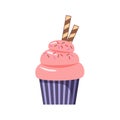 Pink cupcake colorful vector illustration.