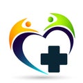 Medical health heart care clinic cross people  care healthy life care logo design icon on white background Royalty Free Stock Photo