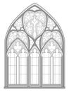 Black and white fantasy drawing for coloring book. Beautiful Gothic stained glass window in French churches.