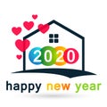 Happy New Year 2020 card and heart home love concept colorful greeting text design in colored on white background Royalty Free Stock Photo