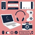 Isolated technology related gadgets for communication, social media and hobbies. Flat illustration of modern elements and icons Royalty Free Stock Photo