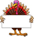 Cute turkey bird cartoon holding blank sign Royalty Free Stock Photo