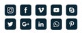 Set of popular social media logos icons Instagram Facebook Twitter Youtube WhatsApp vimeo pinterest linkedin element vector