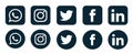 Set of popular social media logos icons Instagram Facebook Twitter Youtube WhatsApp pinterest linkedin element vector Royalty Free Stock Photo
