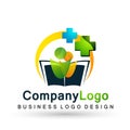 Medical health care clinic cross people care healthy life care logo design icon on white background