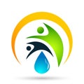 Globe world people Water drop logo care garden nature oil healthy and water symbol design on white background