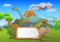 Dinosaur cartoon with landscape background Royalty Free Stock Photo