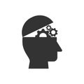 Human head simple silhouette icon with cogwheel. Royalty Free Stock Photo