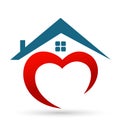 Abstract real estate with red heart loving home house roof illustrations vector design